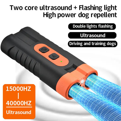 Dog Barking Deterrent Rechargeable, Anti-Barking Tool for Dogs, Ultrasonic Dual Emitter 50Ft Security Correction Tool Control Dog Barking 25Khz, Trainer Barking Silencer Indoor and Outdoor with Flashlight