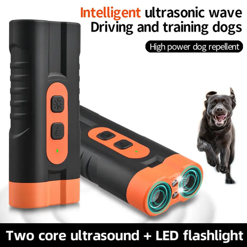 Dog Barking Deterrent Rechargeable, Anti-Barking Tool for Dogs, Ultrasonic Dual Emitter 50Ft Security Correction Tool Control Dog Barking 25Khz, Trainer Barking Silencer Indoor and Outdoor with Flashlight