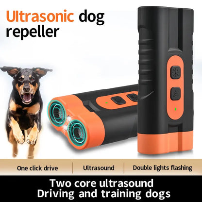 Dog Barking Deterrent Rechargeable, Anti-Barking Tool for Dogs, Ultrasonic Dual Emitter 50Ft Security Correction Tool Control Dog Barking 25Khz, Trainer Barking Silencer Indoor and Outdoor with Flashlight